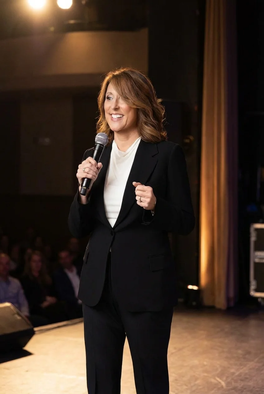 Julie Averill speaking on stage